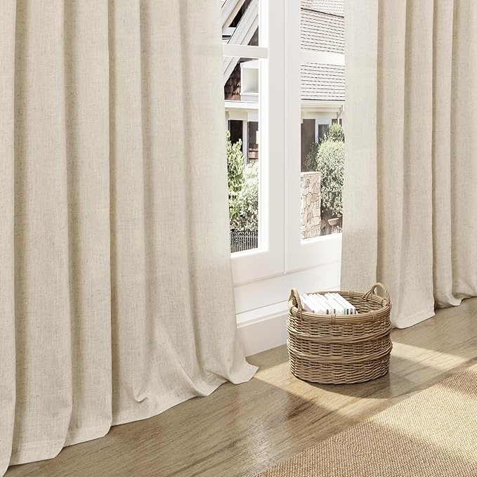 Tan Beige Linen Curtains 90 inch Length for Living Room 2 Panel Set Burlap Textured Semi Sheer Linen Drapes Rustic Country Window Treatment Farmhouse Drop Cloth Curtain 90 inches Long for Dinning Room