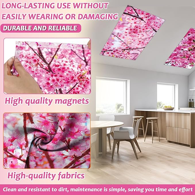 Wiooffen 8 PCS Fluorescent Light Covers for Classroom Ceiling Light 4x2ft Magnetic Lights Covers Filter Easy Install for School Office Hospitals Ceiling Supplies (Cherry Blossom)