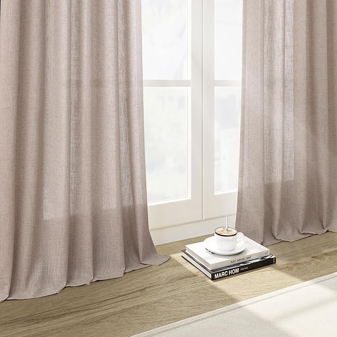 Oatmeal Linen Curtains 96 Inches Long for Living Room Rod Back Tab Vintage Rustic Farmhouse Light Filtering Curtain Burlap Textured Linen Drapes 96 Inch Length for Dinning Room Bedroom 52x96 8 FT