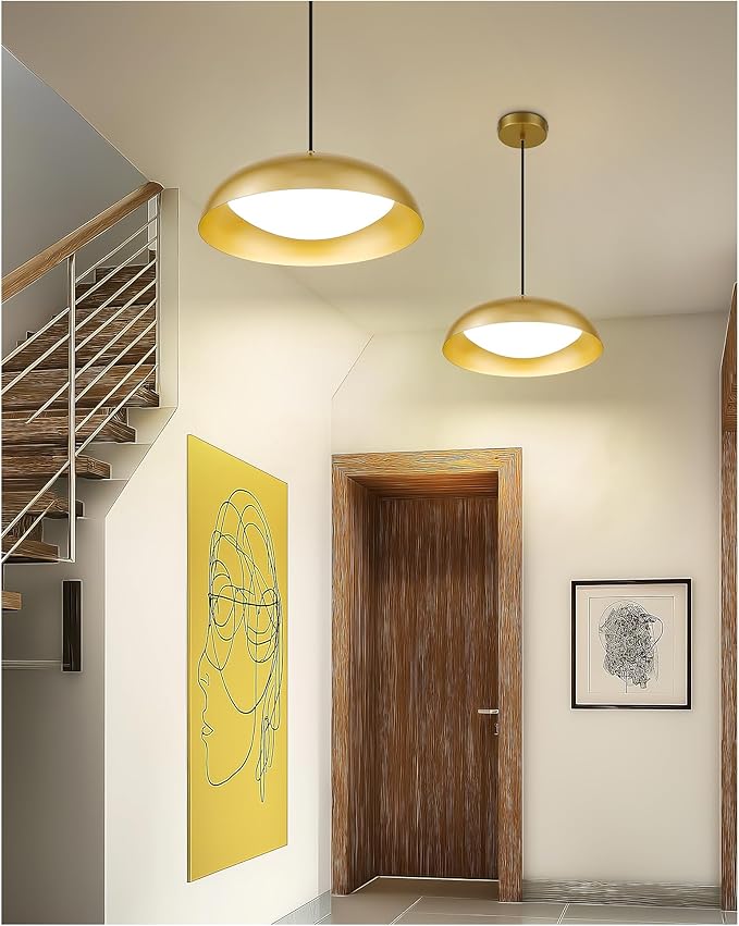 kudos LED Pendant Light Fixtures, Modern Gold Pendant Light, 15 Inch Large Kitchen Pendant Light for Kitchen Island, Dining Room, Living Room, Bedroom, 5CCT Adjustable, KDPL02-GD