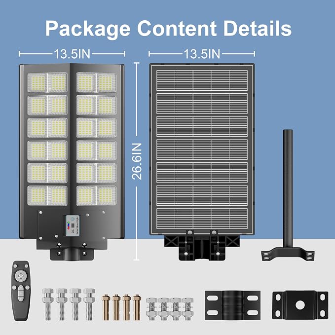 Ultra Bright Solar Street Light –9000W Solar Street Lights Outdoor with 300,000LM, IP66 Waterproof Dusk to Dawn with Remote Commercial & Industrial Floodlight for Parking Lots, Warehouses, Yard