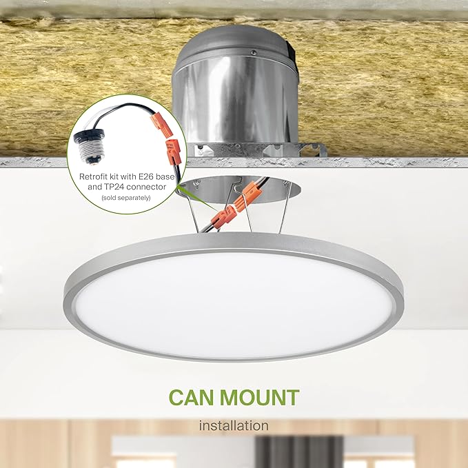 ASD LED 12" Round Flush Mount Ceiling Light Fixture, Low Profile Surface Lighting | 5CCT, Dimmable, Ultra-Thin, ETL Listed | 24W 1900LM 2700-6000K 120V | Kitchen, Bedroom, Hallway Lamp | Nickel