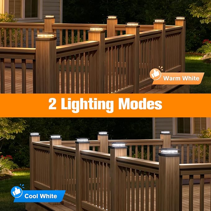 NIORSUN Solar Post Cap Lights Outdoor Waterproof, 4x4 Post Solar Lights 2 Color Modes, Fence Posts Solars Light for Deck Patio Garden Decoration, 4x4 Posts Caps Wood Vinyl, 12 Pack (Black)