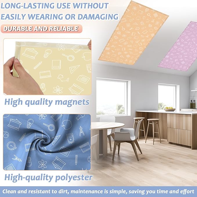 Wiooffen 6 Pcs Fluorescent Light Cover with 60 Magnets Decorative for Classroom Ceiling Light 4 x 2 Feet Magnetic Light Cover Filter Easy Install for Office Hospital Home Ceiling Supplies (Stationery)