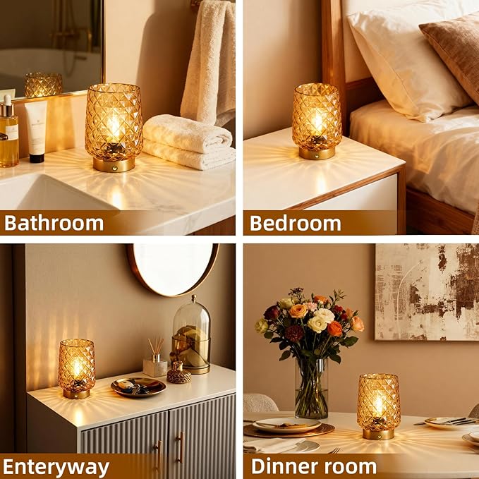 MJ PREMIER Cordless Rechargeable Table Lamp, Dimmable Portable Night Light with Diamond Facet Design, 1800mAh Battery Operated Lamp for Bedside Patio Outdoor Home Decor Emergency Gift for Women Yellow