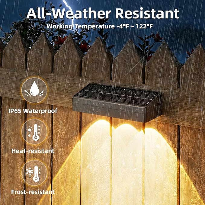 JOFIOS Solar Fence Lights with Remote 12 Pack, Color Changing RGB & Warm White, 12 Dynamic Modes, IP65 Waterproof, Solar Lights for Fence, Deck, Backyard, Patio Holiday & Party Decoration