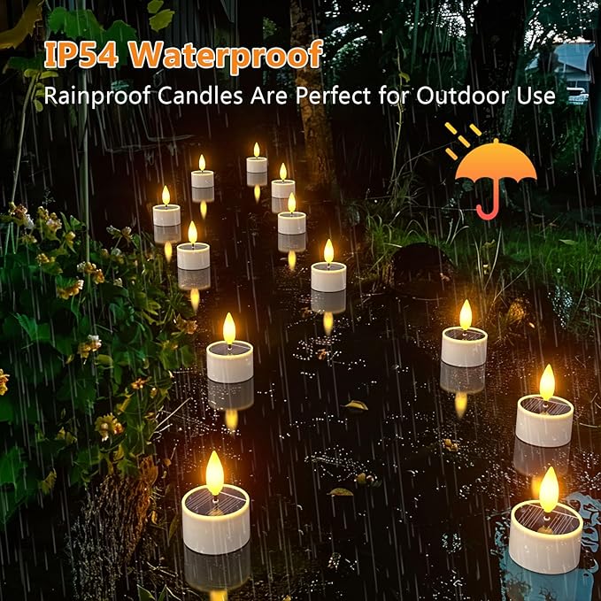 PChero Solar Tea Lights Outdoor Waterproof, 12Pcs Rechargeable Dusk to Dawn Candles, Flameless Flickering LED Votives Candles for Patio Lantern, Garden Decor, Mason Jar, Camping Table, 1.5"x2.1"