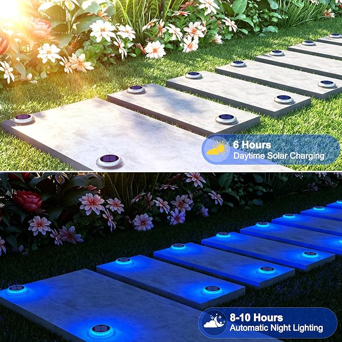 Honalia Blue Solar Driveway Lights Outdoor, 6 Pack Solar Dock Deck Lights Waterproof, Deck Lights Solar Powered for Outside, Stick on Solar Lights for Stair, Patio, Pathway, Walkway, Sidewalk, Step