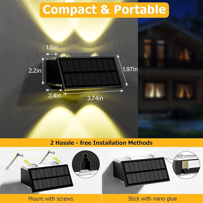 Solar Fence Lights Outdoor Waterproof, Warm & Cool White RGB Dusk to Dawn LED Wall Mount Sconce Light Up & Down Deck Lights Solar Powered for Outside Garden Patio Backyard Garage(6 Pack)
