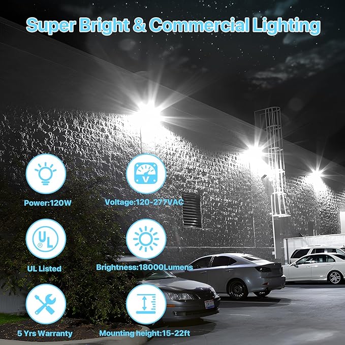 HYPERLITE LED Wall Pack 120W: 18000lm Glass Lens Dusk to Dawn Outdoor Lighting - Outdoor Security Flood Lighting for Yard Patio UL Listed (Pack of 2)
