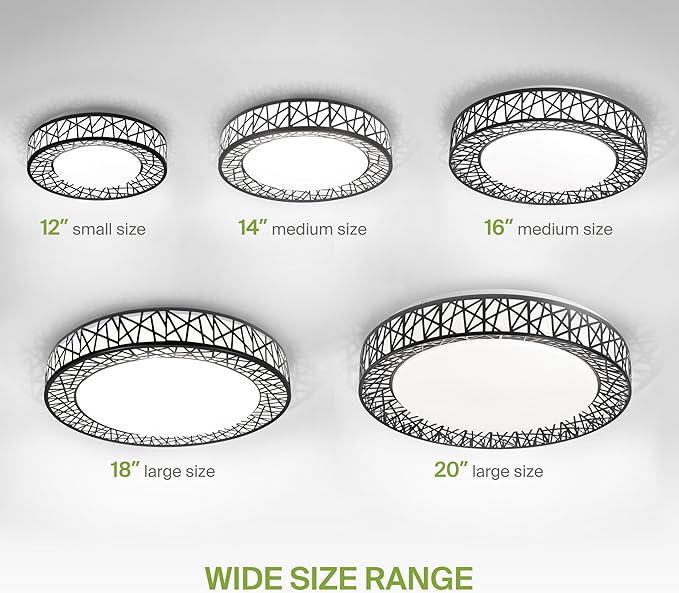 ASD 14 Inch LED Flush Mount Ceiling Light Fixture for Bedroom, 24W 1534LM 5CCT 2700K-5000K, Triac Dimmable Lights, Dining, Living Room, Kitchen Lamps, Modern Home Lighting Fixtures, Black, ETL, 4 Pack