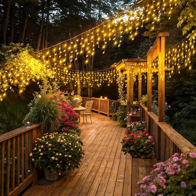 Icicle Lights for Outside - 16.5FT 200 LED Icicle Christmas Lights Outdoor with 8 Modes Waterproof, Plug in String Twinkle Light for Indoor House Room Yard Party Wedding Xmas Decorations, Warm White