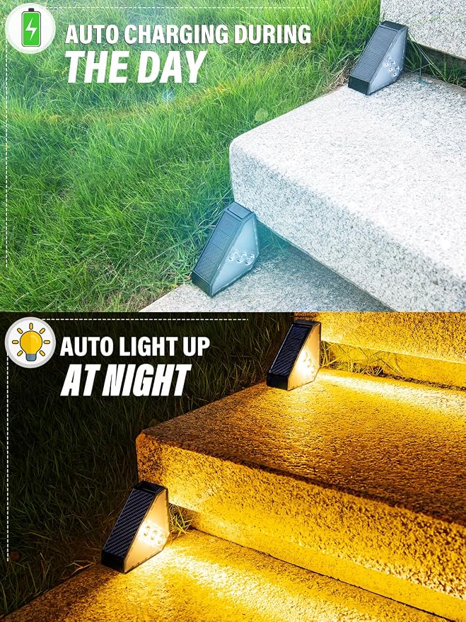 ROSHWEY Solar Stair Lights Outdoor Waterproof, 16 Pack Step Lights for Outside, Triangle Solar Powered Step Light for Deck, Front Porch, Backyard, Patio Decor, Warm White