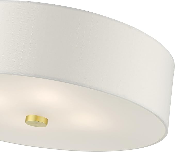 Livex Lighting 51055-12 Meridian Collection 4-Light Semi Flush Mount Ceiling Light with Off-White Hardback Fabric Shade, Satin Brass