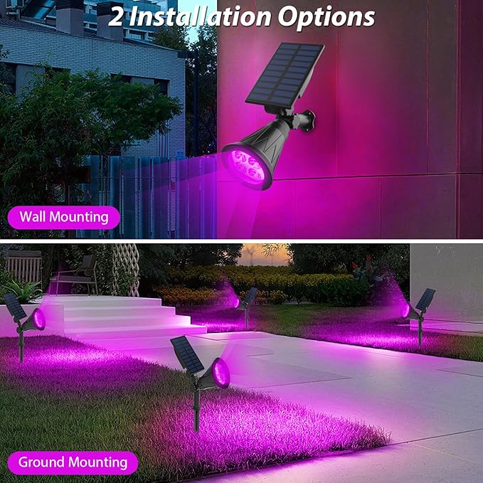 T-SUN Solar Spotights, 4 LED Waterproof Outdoor Solar Landscape Spot Lights, Dusk to Dawn 180 Angle Adjustable Solar Lights for Tree, Patio, Yard, Garden, Driveway, Stairs, Pool Area(Purple-1Pack)
