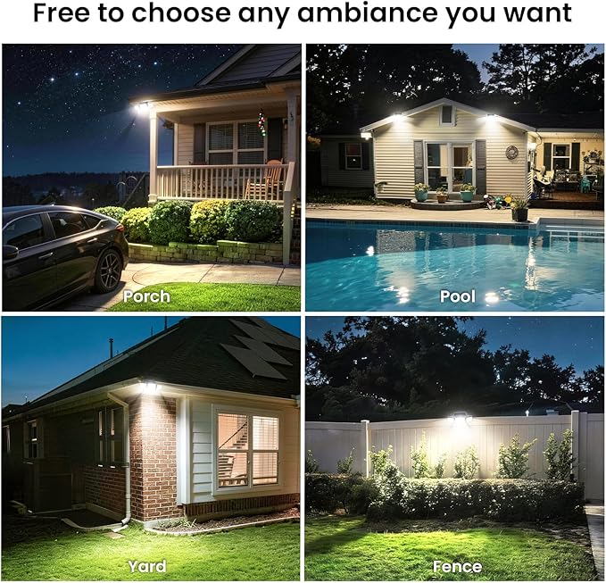 JEJOT Solar Security Light Outdoor Super Bright LED, Motion Sensor Flood Light, 3 Heads 270° Wide Angle,Remote Control, IP65 Waterproof, 3 Modes (4 Packs)