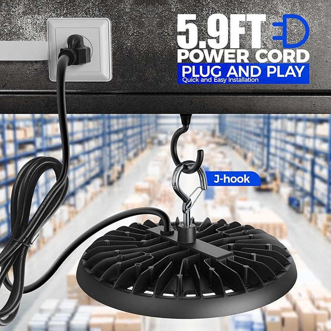 Barrina UFO LED High Bay Light, 150W 21000LM, High Bay LED Shop Lights for Warehouse, 5000K, IP65 Waterproof with 5.9FT Cable US Plug, Commercial Lights for Workshop Factory Barn, 10 Packs, UL Listed