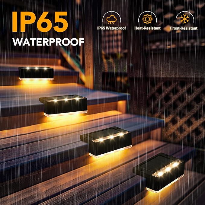 SOLPEX Solar Fence Lights, Solar Deck Lights Outdoor Waterproof Solar Powered for Step, Stair, Balcony,Front Porch,Garden, Walkway,Yard, Patio Decor, IP65 Waterproof (16 Pack, Warm White) 6 LEDs