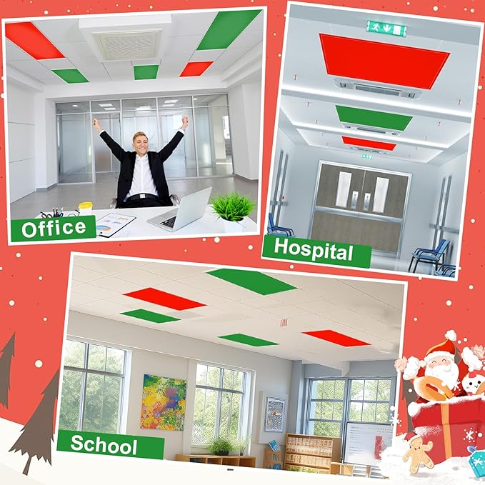 8 Pcs Fluorescent Light Covers with 80 Magnets Decorative for Classroom Ceiling Lights 4 x 2 Feet Magnetic Light Cover Filter Easy Install for Office Hospital Home Ceiling Supplies (Christmas Color)