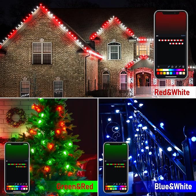 Probro Smart C9 LED Christmas Lights Outdoor 134FT 150 LEDs, App Control, 105+ Lighting Modes, Music Sync, Dimmable, IP65 Waterproof Connectable String Lights for Yard Patio Roofline Decor