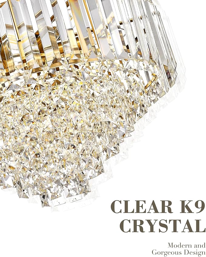 20'' Gold Crystal Chandelier,7-Tier Vintage Hanging lamp, Chandeliers for Dining Room Kitchen Island Bedroom Entryway, CC4215-7W-PG