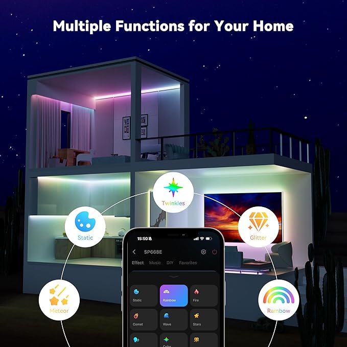 MIWISE LED Strip Lights,RGB Smart IC COB LED Strip Light Color Chasing,24ft Multicolor Flexible LED Tape Light,Music Sync with APP Control,Addressable DIY 16M Colors,for Cabinet,Bedroom,Party Decor