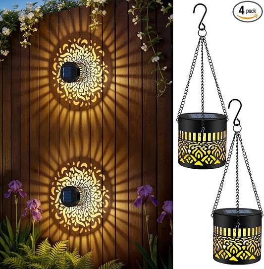 Forlivese 2 Pack Decorative Solar Mandala Lights, Solar Fence Lights Outdoor, Hanging LED Solar Deck Step Wall Lights Waterproof for Yard, Garden, Patio, Backyard, Post Decor, Warm White