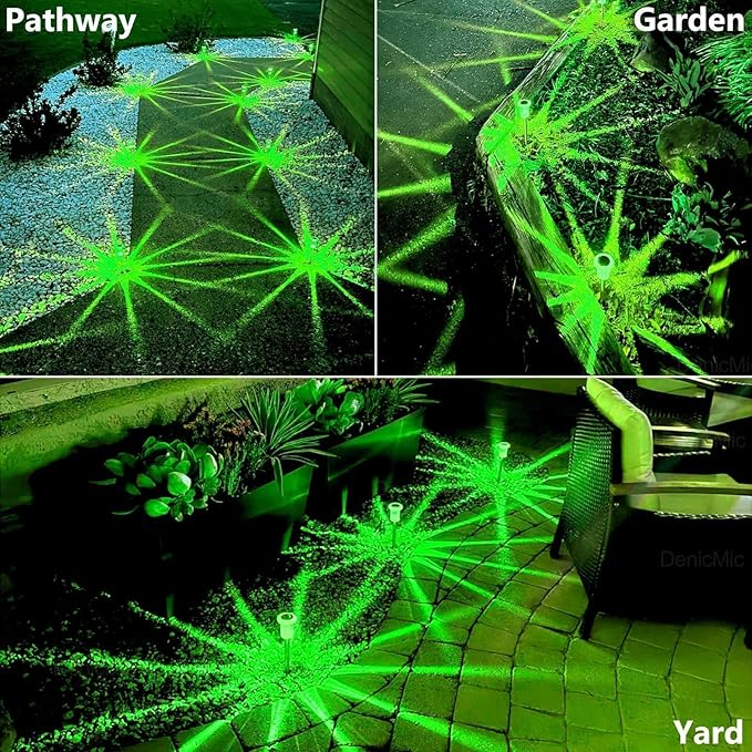 DenicMic Solar Lights Outdoor 10 Pack Waterproof Outside Lights for Yard Pathway Garden Driveway Walkway Landscape Path Lighting Green LED Stainless Steel Stake Halloween Decor