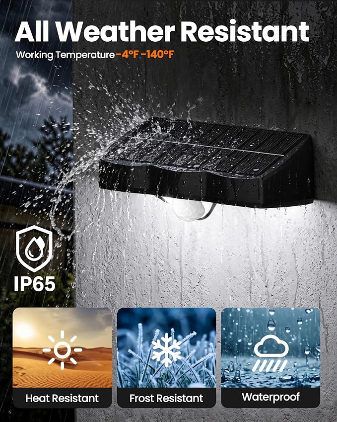 VOLISUN Motion Sensor Solar Fence Lights Outdoor 12 Pack, IP65 Waterproof, 3 Modes (High/Low/Steady-On) Dusk to Dawn Backyard Lights, 6000K Cool White Motion Sensor Outdoor Lights for Garden Yard Deck
