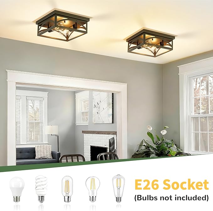 Flush Mount Ceiling Light, Farmhouse Ceiling Light Fixture for Hallway Kitchen, Outdoor Porch Ceiling Light Flush Mount, Bedroom Lights for Ceiling, Dark Olive, 1 Pack(Bulbs Not Included)