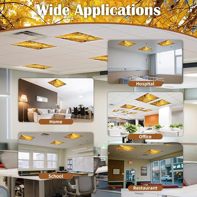 ANGSYLTH 2 x 2 Feet Fluorescent Light Covers - 4 Pcs Covers for Ceiling Lights, Magnetic Light Filters for Classroom, Office, Hospitals, Home (Autumn & Sunset)