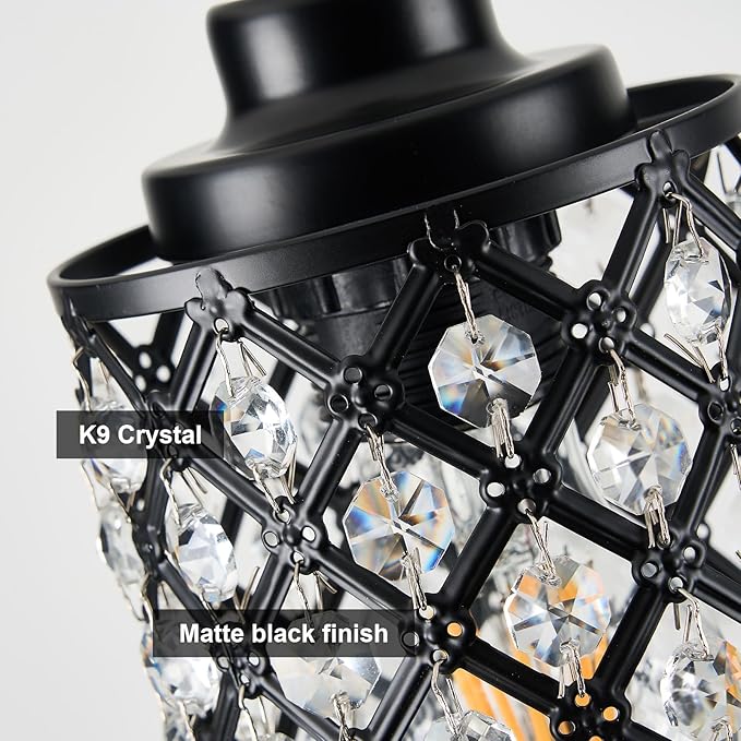 Small Pendant Light Fixtures,3-Pack Modern Pendant Lights Kitchen Island,Black Matte Finish Hanging Lighting K9 Crystal Mini Chandelier for Dining Room,Hallway,Bedroom,Foyer（3 Pack