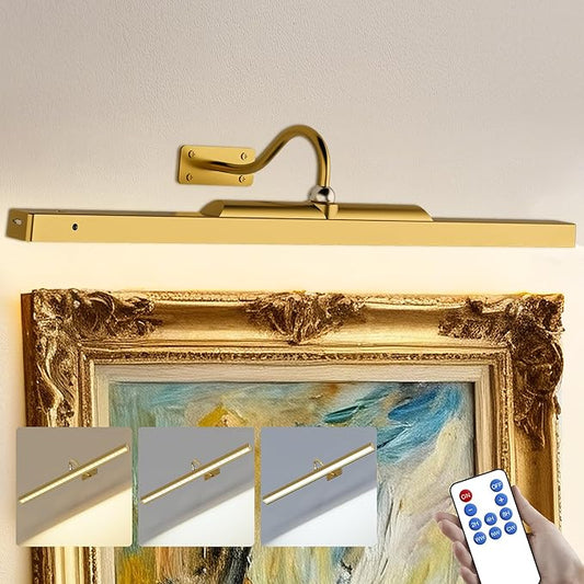 24 Inch Picture Light for Wall - Battery Operated Wireless Wall Sconce with Remote & Timer for Artwork, Portrait, Photo & Frame (Antque Gold)
