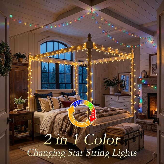Globe String Lights, 50FT 100 LED USB Fairy Lights, 11 Modes 2-in-1 Warm White & Multicolor Changing, IP44 Waterproof Indoor Outdoor Crystal Ball Lights for Bedroom Garden Party Decor