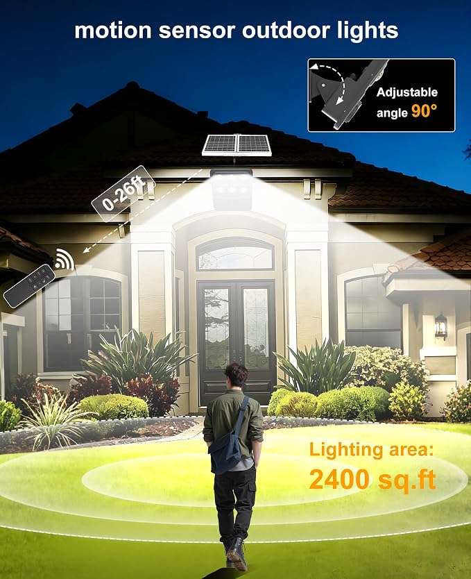 JAYNLT JX-10000W Solar Flood Lights Outdoor, 3000K/4000K/6500K Commercial Parking Lot Lights Dusk to Dawn,Motion Sensor Solar Powered Security Spot Lights, IP67 Waterproof, for Yard, Garage-2Pack