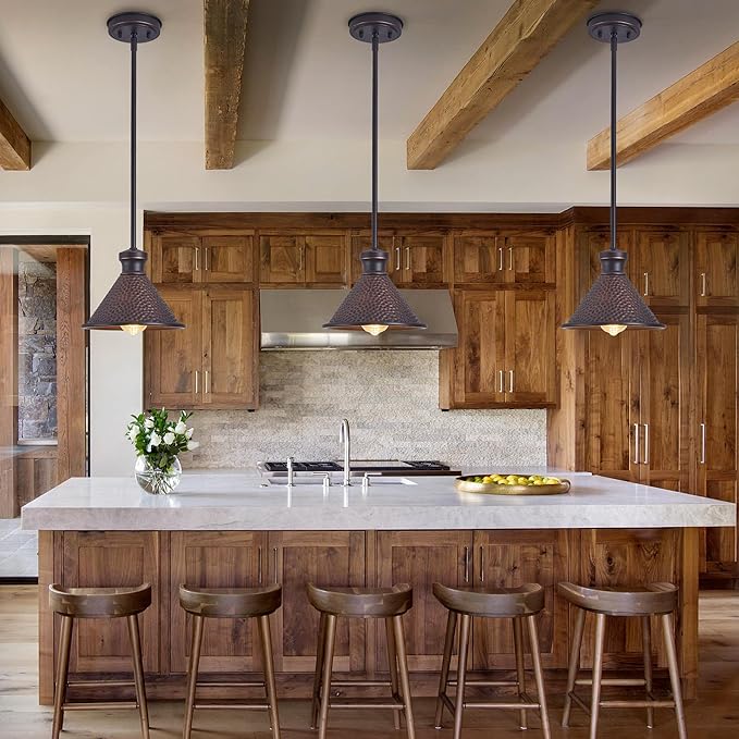 Tarentlight Pendant Light (2 Packs), Kitchen Lights Ceiling Hanging,Oil-Rubbed Bronze Finish, Farmhouse Lighting for Kitchen Island Room,Vintage Hammered Textured Aluminum Shade, Height Adjustable