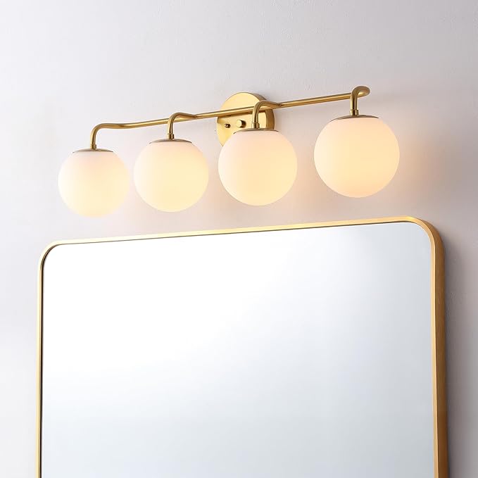 JONATHAN Y 31" Gold Painting Modern Globe Wall Sconce Vanity Light for Bathroom, White Frosted Glass Shade, Midcentury Parisian Bistro Wall Lamp, LED Bulb Included (JYL3558A)