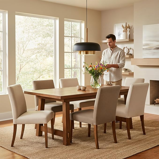 Mid Century Large Pendant Lighting,18.8 inch,Double-Layer,Real Wood Accent,Black and Gold Modern Chandelier for Dining Room,Kitchen, Living Room