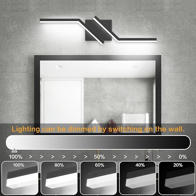ZUZITO 24 inch Modern Bathroom Vanity Light LED Black Bathroom Lights Fixtures Dimmable Vanity Lighting Fixture Over Mirror 6000K Cool White ETL Driver