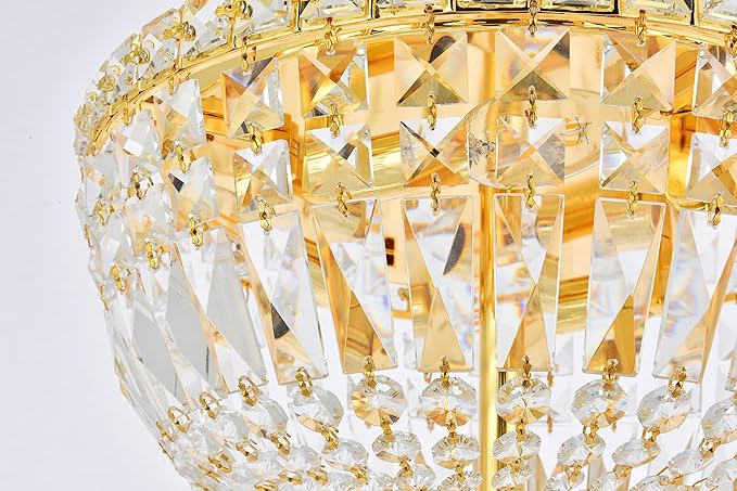 Elegant Lighting 2528F14G/RC Royal Cut Clear Crystal Tranquil 4-Light, Single-Tier Flush Mount Crystal Chandelier, Gold Finish