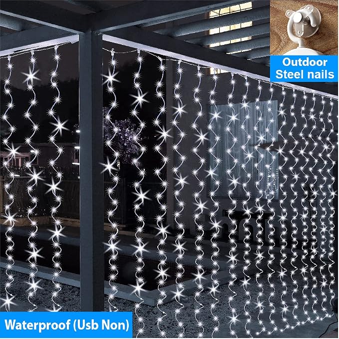 ZSJWL 300 LED White Curtain Lights, 9.8x9.8Ft DIY Windows Fairy String Lights with Remote 8 Modes Timer for Bedroom, USB Plug in Fairy Curtain Lights for Indoor Outdoor Weddings Party Garden Wall