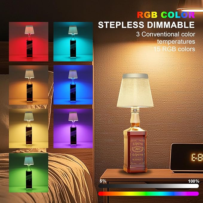 Wireless Bottle Lamp,Small Bedside Table Lamp,RGB LED Bottle Light with Remote Dimmable(RGB Gold Gray, 1pc)