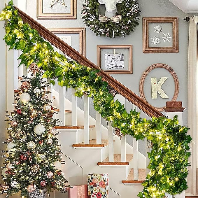 Vine with Fairy Lights, 33ft 100 LEDs Ivy Vine Lights Battery Operated Indoor String Lights, Artifical Garland Leaf Fairy Light Wall Wedding Garden Dorm Bedroom Decor