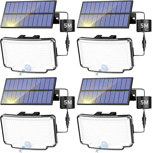 Peasur 4 Pack Solar Motion Lights Outdoor, 318 LED Solar Security Light with 3 Modes, IP65 Waterproof Powered Flood Lights for Outside Garden Garage Yard Backyard