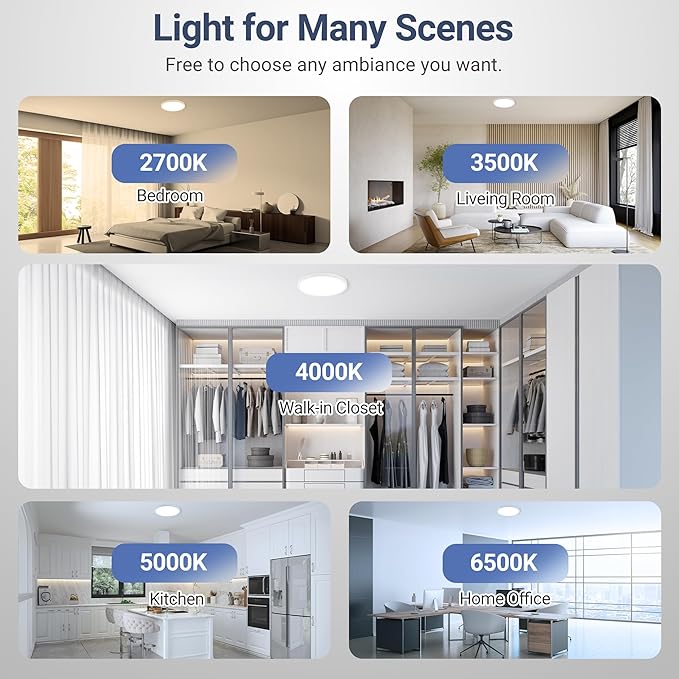 6 Pack 32W 3520LM Dimmable LED Flush Mount Ceiling Light, Ø15.8 Inch 5CCT Selectable (2700K-6500K), Slim Integrated Light Fixture for Kitchen Bedroom Laundry Hallway, White