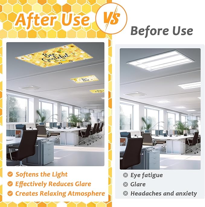 6 Pcs Fluorescent Light Covers with 60 Magnets Decorative for Classroom Ceiling Light 4 x 2 Feet Magnetic Lights Covers Filter Easy Install for Office Hospitals & Home Drop Ceiling Supplies (BEE)