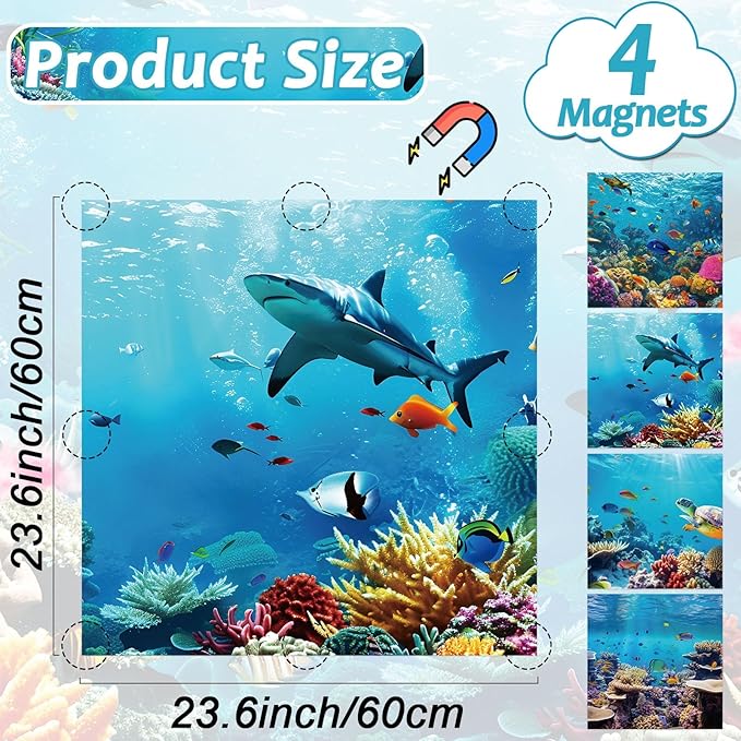4 Pcs Fluorescent Light Covers with 32 Magnets Decorative for Classroom Ceiling Light 2 x 2 Feet Magnetic Light Covers Filter Easy Install for Office Hospitals & Home Drop Ceiling Supplies （Ocean）