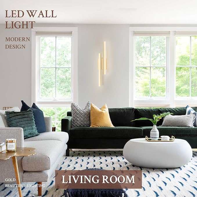 LED Wall Sconce Gold Modern Remote Wall Light Fixtures for Living Room, Dimmable LED Vanity Light Indoor Remote Wall Sconce for Bedside Bedroom Bathroom Dining Room, 23.6inch 1 Pack