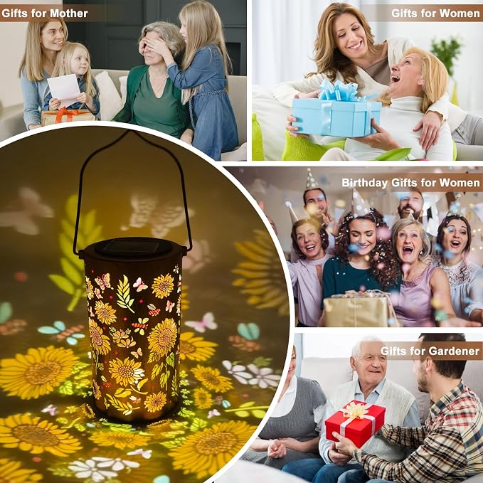 Colorful Sunflower Solar Lanterns Outdoor Waterproof, Sunflower Gifts for Women Mom Grandma, Metal Solar Hanging Decorative Lanterns for Yard Patio Porch Balcony Garden Decor