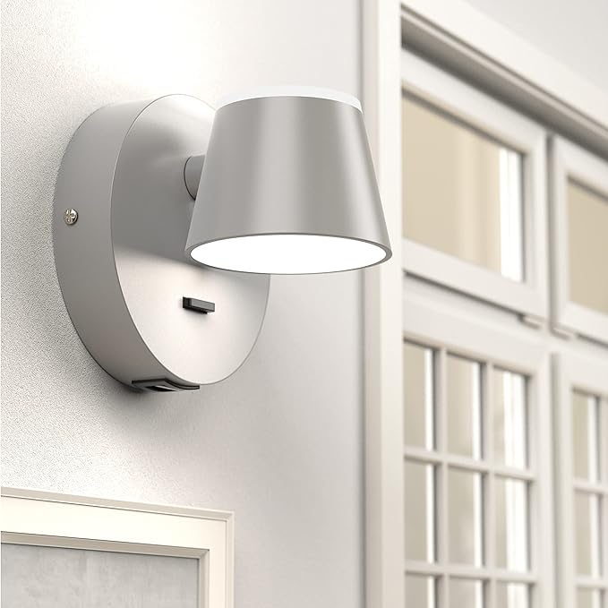 URSOLA Wall Light LED Wall Sconce with On/Off Switch USB Charging Port 110 Volt Hardwired Wall Lamp 350 Rotatable Up Down Sconces Wall Lighting (Grey)